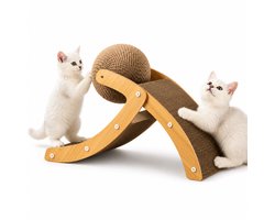 Krabplank: Pawello XL Kartonnen Krabplank Kat - Verticaal Visgraat Krabmeubel - Met Sisal Speelballen - 42x25x63 cm
