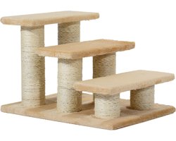 PawHut Dierentrap kattentrap hondentrap trap voor katten en honden 3 treden crème D33-003