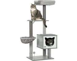 PawHut-kattenboom-48x40x126cm-korte pluche-lichtgrijs