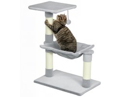 PawHut Kattenboom Kort Pluche Speelgoed - 50x36x70cm - Lichtgrijs