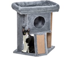 PawHut kattenboom met jute krabmat zitstok hangbal krabplank kattenmeubel met deurgat meubel voor huisdieren MDF pluche jute lichtgrijs 40 x 40 x 57 cm