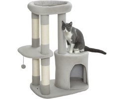 PawHut-Kattenboom-Panneau de particules, peluche-60x45x90cm-Gris clair