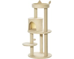 PawHut Kattenboom Spaanplaat - 48x48x104cm - Crème