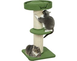 Krabpaal: PawHut Kattenboom Spaanplaat, lamswool 45L x 45B x 91H cm Groen