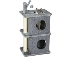 PawHut Kattenboom - Spaanplaat, Pluche - 43x33x80cm - Donkergrijs