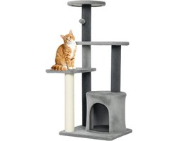 Krabpaal: PawHut Kattenboom-Spaanplaat, Pluche-45L x 40B x 103H cm-Grijs