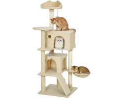 Krabpaal: PawHut Kattenboom Spaanplaat, pluche 48L x 48B x 140H cm Beige