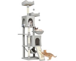 PawHut-kattenboom-spaanplaat, pluche-48x40x177cm-lichtgrijs