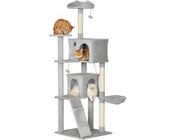 PawHut Kattenboom - Spaanplaat, Pluche - 56x56x180cm - Lichtgrijs