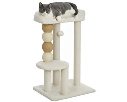 PawHut Kattenkrabpaal met ligbed bovenop, platform en speelbal, krabpaal voor katten van hout, pluche en jute, 48,5 x 40 x 76 cm, beige