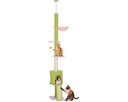 PawHut-Kattenkrabpaal-Spaanplaat, Fleece Teddybeer-30x25x240cm-Groen