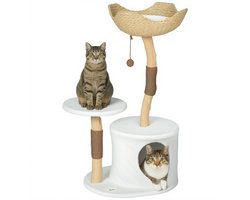 PawHut-Kattenkrabpaal - Spaanplaat, perenhout, sisal - 55x45x102cm - Wit