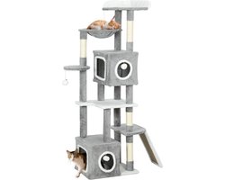 PawHut-Kattenkrabpaal-Spaanplaat, Pluche-48x40x165cm-Grijs