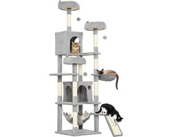 PawHut-Kattenkrabpaal-Spaanplaat, Pluche-48x48x192cm-Grijs