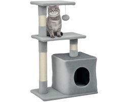 PawHut Kattenkrabpaal van spaanplaat met pluche - 50x30x81,5 cm - Donkergrijs