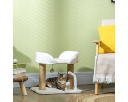 PawHut Kattenkrabpaal voor katten tot 5 kg met jute krabpaal, kattenboom met speelballen en pluche bekleding, 48x38x42 cm, geel en wit