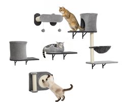 PawHut Kattenplankenset - Spaanplaat, Pluche - 84x30x87cm - Grijs