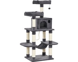 PawHut Katzenbaum Luxus mit Hängematte Katzenhaus Kletterbaum mit Hängematte und Katzenhaus Katzenspielturm Dunkelgrau 60 x 48 x 144 cm