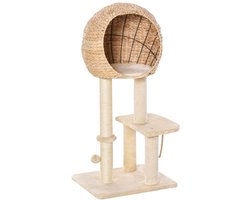 PawHut kleine kattenboom - stabiele krabpaal - roze kattenboom voor kleine katjes - met mand en ballen - indoor gebruik