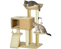 PawHut krabpaal - 9 voor katten tot 6 kg - 60x40x98H cm - beige