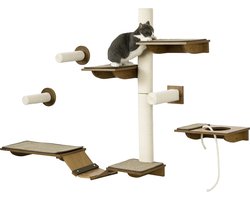 PawHut krabpaal - kattenklimwandset - 8-delig - 136x29x8,5H cm - bruin