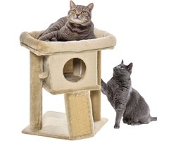 PawHut Krabpaal met jute krabmat staaf, krabplank, kattenmeubel, MDF pluche, lichtgrijs D30-368