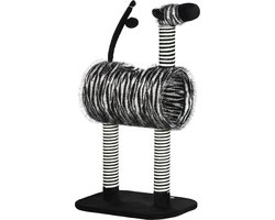 PawHut krabpaal - met kattentunnel - 48,5x35x93 cm - zwart+wit