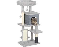 Krabpaal: PawHut krabpaal voor katten, gemaakt van spaanplaat - 44x34x104cm - Lichtgrijs