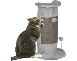 PawHut krabpaal - voor katten - spaanplaat - 34x25,5x58 cm - grijs