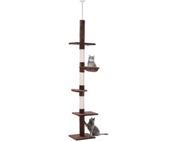 Krabpaal: PawHut krabpaal voor katten - spaanplaat - 40x34x260cm - bruin