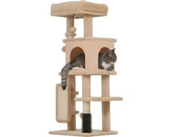 Krabpaal: PawHut krabpaal voor katten - Spaanplaat - 44x34x104cm - Beige