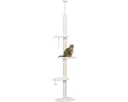 Krabpaal: PawHut Krabpaal voor Katten, Spaanplaat - 48x32x255cm - Wit
