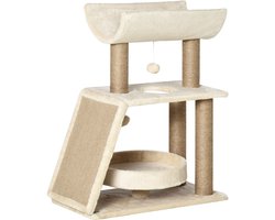 PawHut krabpaal - voor middelgrote katten - 60x30x76 cm - lichtbruin