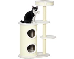 Krabton: PawHut Kratzbaum, 100 cm, Kletterbaum mit Kratztonne, Katzenkratzbaum, Katzenbaum mit Sisals&auml;ule und Spielball, Katzenm&ouml;bel mit Kissen, Pl&uuml;sch, Cremewei&szlig;