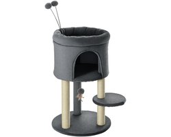 PawHut Kratzbaum 73,5H cm Katzenbaum mit Katzenhöhle und Spielball Kletterbaum Sisalsäule Katzenspielzeug Plüsch Grau+Cremeweiß