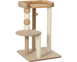 Krabpaal: Pawona Krabpaal met 2 etages - Met ligbed, speelbal en krabstammen - 56 x 54 x 86 cm - Bruin