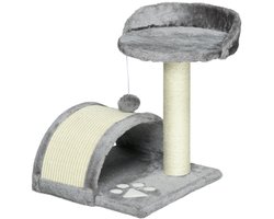 Krabpaal: Pawona Krabpaal met kattenhuis - Met speelbal en sisal - 35,5 x 37 x 46 cm - Grijs