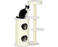 Krabton: Pawona Krabpaal met krabton, kattenbed en speeltje - 59 x 35 x 100 cm - Crèmewit