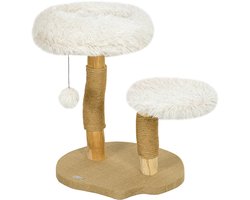 Krabpaal: Pawona Krabpaal - Met ligbed, krabpaal, sprongplatform en speelbal - 50 x 47 x 61,5 cm - Wit/Natuur