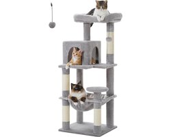 PAWZ Road Kattenboom - Grote Metalen Pluche Hangmat - Krabpalen - 116 cm - Grijze Kattentoren voor Volwassen Katten Krabpaal