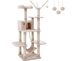 PCT86M Klimboom stabiele krabpaal met hangmat hol speelsisal 154 cm rookgrijs beige lichtgrijs - XXL