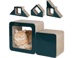 Krabplank: Peluvio Cubby – Kartonnen Krabplank voor Katten – Zacht Golfkarton voor Delicate Nagels – Modulaire 3-in-1 Krab-, Rust- en Speelplek – Lichtgewicht (2,9 kg) – Klaar voor Gebruik – Minimalistisch Design voor Elk Interieur