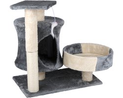 Pet Comfort Krabpaal - Kattenhuis voor Katten met Speeltje - Kattenkrabpaal met Mand - Kattenboom met Platform - Grijs/Beige - 50x33x58 cm