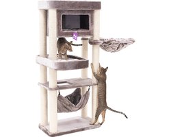 Krabpaal: Petrebels Mansion 150 Krabpaal - Cappuccino - Voor meerdere katten - Met hangmat