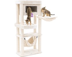 Krabpaal: Petrebels Mansion 150 Krabpaal - Creme - Voor meerdere katten - Met hangmat