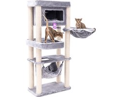 Krabpaal: Petrebels Mansion 150 Krabpaal - Grijs - Voor meerdere katten - Met hangmat