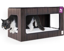 Petrebels Wandmeubel wandmontage Klimmuur Kat - Kattenmuur Box 60-Wengé - 60 x 35 x 35 cm