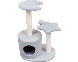 Pets Fortune - Katten Krabpaal – Klimpaal – 4 plateaus Katten Speeltoren - Speelgoedballen met bellen, Krabbed Kattenhuis Sisal Katten Spelletjes - Blauw