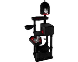 PETSITE 83 Inch Tall Gothic Cat Tree, Multi-Level Halloween Cat Tree with Coffin Beds, Scratching Posts, 2 Cat Apartments, Dangling Balls, Hammock and Basket Bed, Gothic Cat Tree for