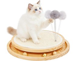 Petyoung Kattenkrabber, 2-in-1 kattenspeelgoed met kogelbaan en veerbal, kattenkrabplank voor katten spelen, ontspannen